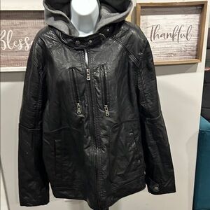 Urban Republic Black Leather Hooded Jacket